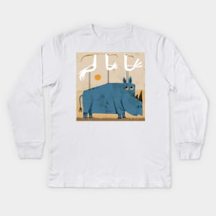 Rhino with three birds Kids Long Sleeve T-Shirt